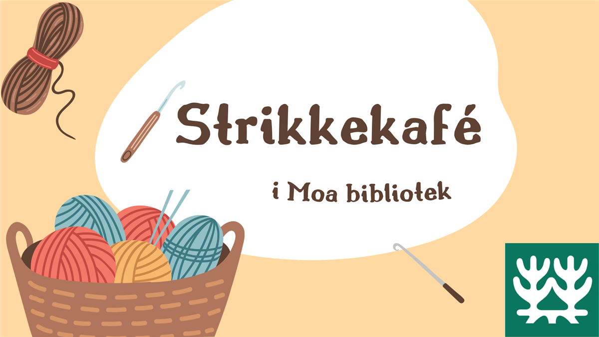 Illustrasjon av ei korg med garnnøste og strikkepinner