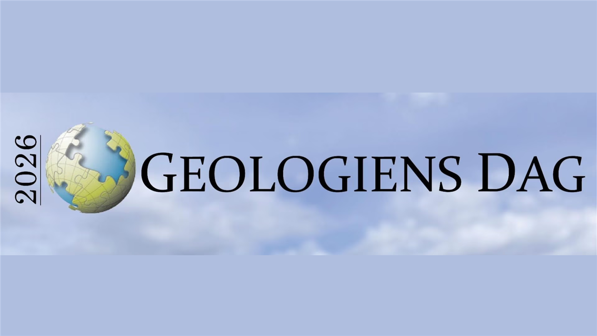 Illustrasjon av jordkloden med teksten Geologiens dag 2026 mot en bakgrunn av blå himmel med skyer