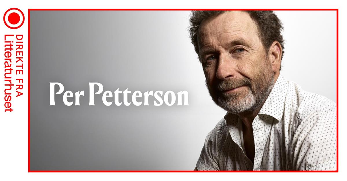 Portrettfoto av Per Petterson. Tekst: Per Petterson direkte fra Litteraturhuset. - Klikk for stort bilete